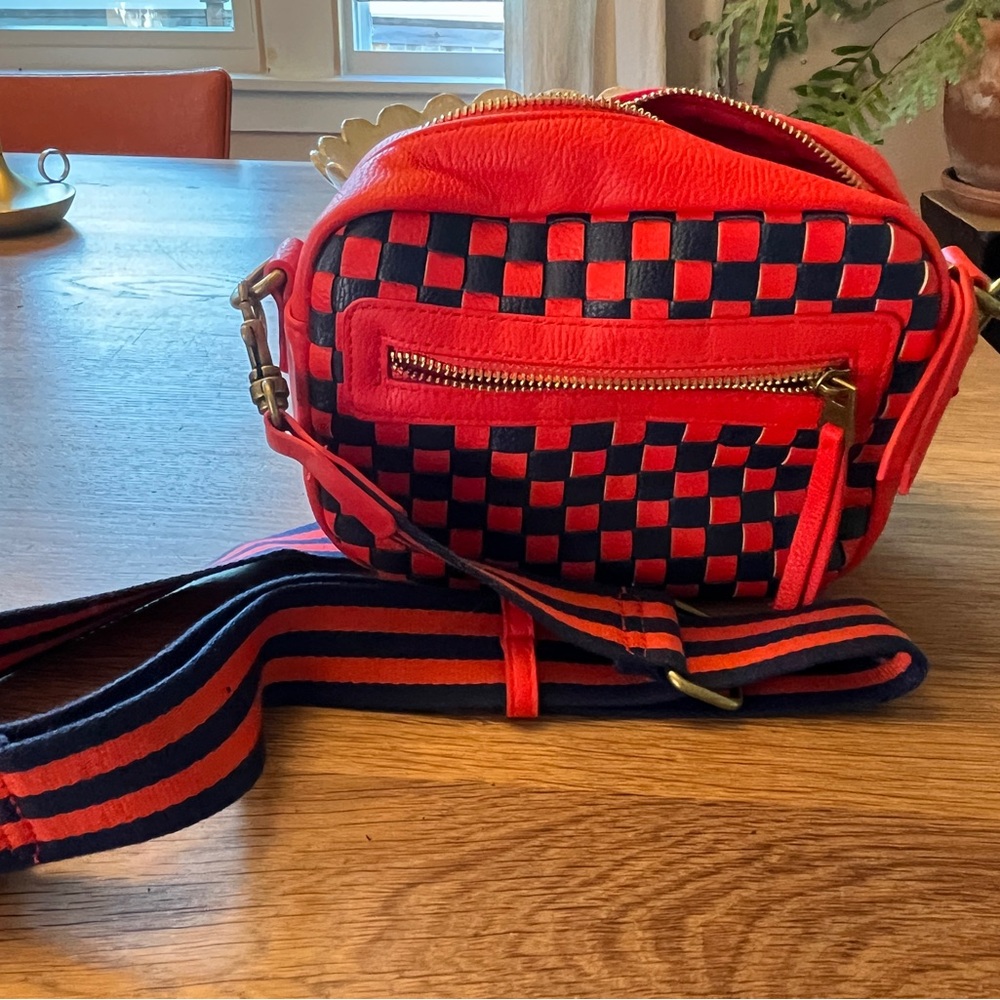 Red and Navy Woven Crossbody Bag